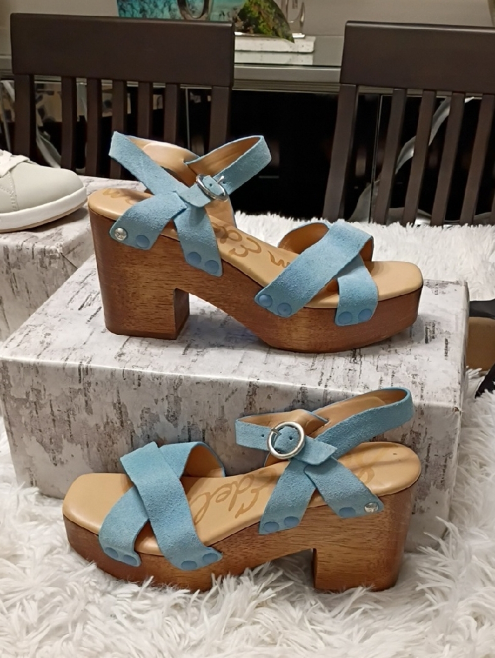 Sam Edelman Light Blue Suede Platform Sandals